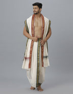Indian Clothing Ramraj Cotton Mens Pure Cotton 5 Khan Jari 9 + 5 Kora Panchakacham Dhoti With Angavastram Set