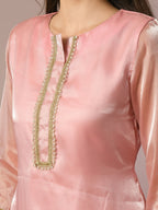 Myshka Women's Pink Solid Straight Party Kurta Set With Dupatta