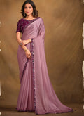 Purple Satin Silk Designer Saree with Unstitched Blouse - Norita Mahitha