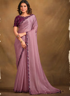 Purple Satin Silk Designer Saree with Unstitched Blouse - Norita Mahitha