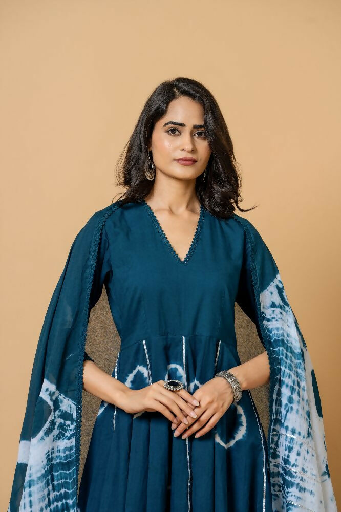 Joban Fashion Navy Blue Tie & Dye Cotton Suit Set - Distacart