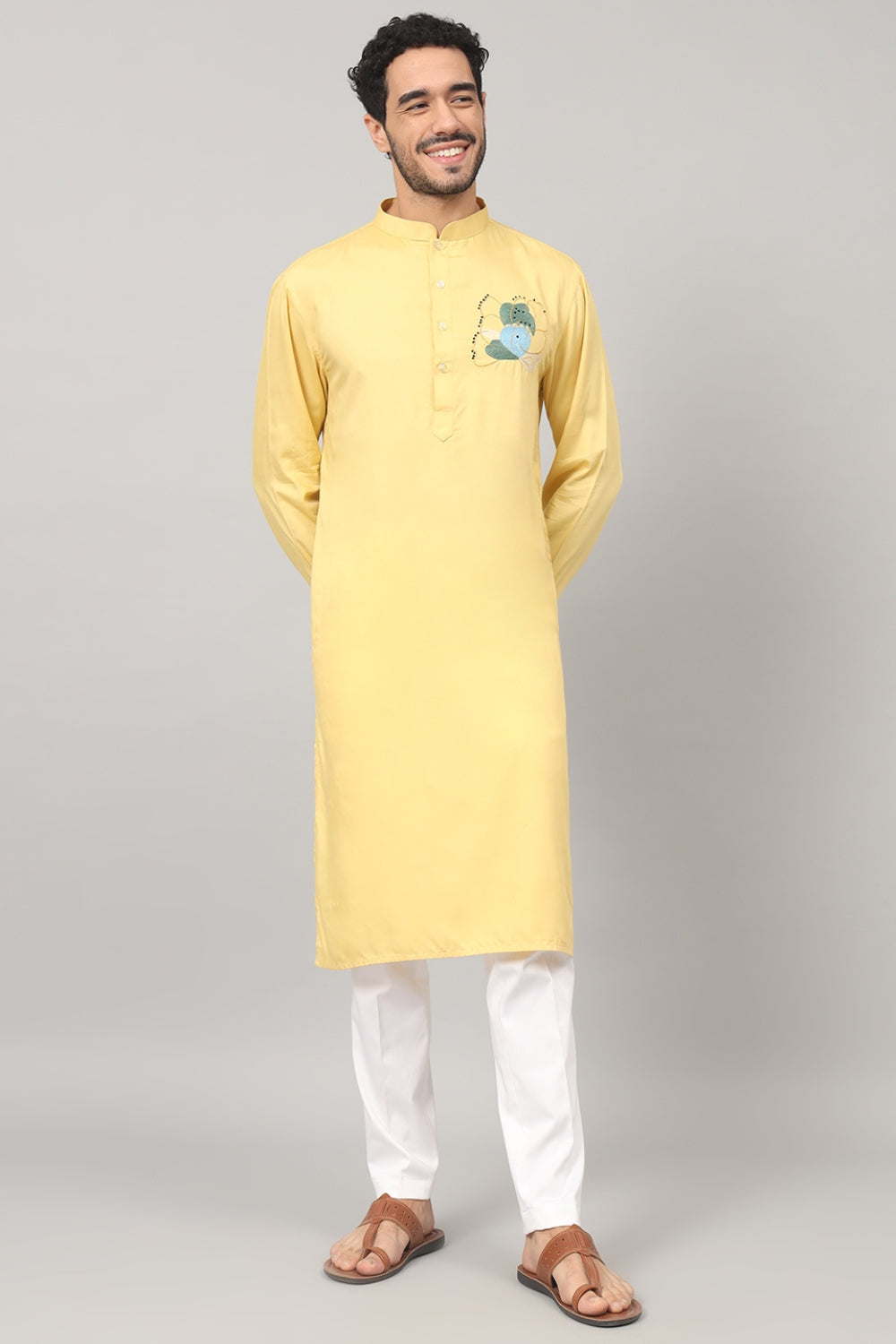 Abstract Embroidered Cotton Kurta by Hilo Design
