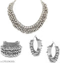 Tehzeeb Creations Women's Silver Colour Ghungroo Design Bracelet Necklace And Earrings