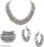 Tehzeeb Creations Women's Silver Colour Ghungroo Design Bracelet Necklace And Earrings