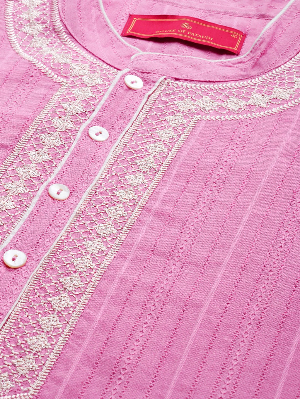 House of Pataudi Men Pure Cotton Self Striped Embroidered Thread Work Jashn Kurta