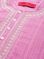 House of Pataudi Men Pure Cotton Self Striped Embroidered Thread Work Jashn Kurta