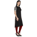 Kanoor Garments Women's Black Straight Collar Neck Kurti