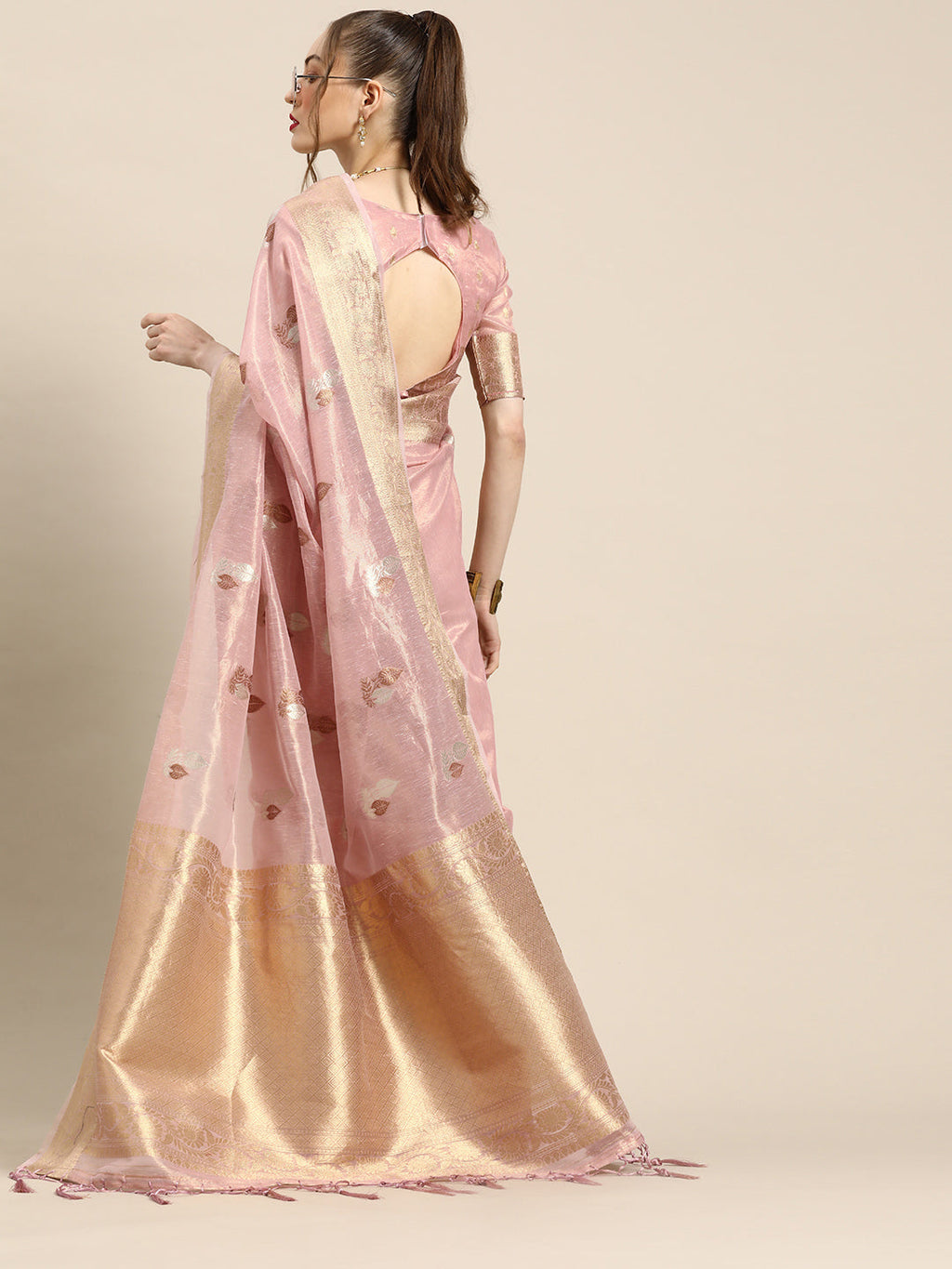Saree Mall Ethnic Motifs Silk Blend with Woven Design Border Saree - Distacart