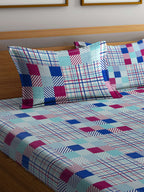 BOMBAY DYEING Marigold Blue Geometric Cotton 104 TC King Bedsheet With 2 Pillow Covers
