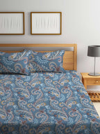 FABINALIV Grey & Brown Etnic Motifs 300 TC Fitted King Bedsheet With 2 Pillow Covers - Distacart