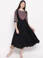 Janasya Black Geometric Yoke Design Crepe Anarkali Kurta - Distacart