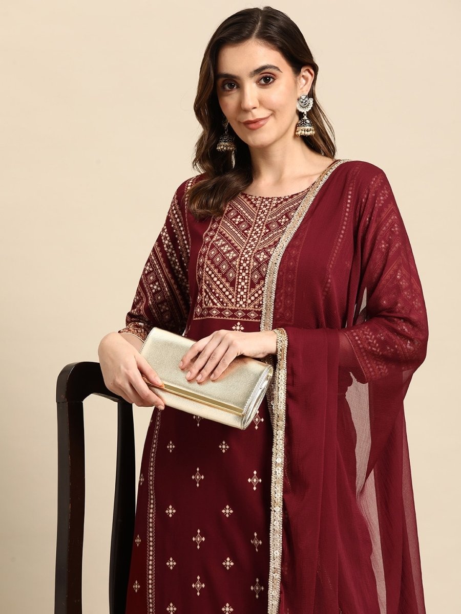 All About You Women Ethnic Motifs Printed Kurta with Palazzos & Dupatta
