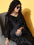 Tikhi Imli Black Floral Sequinned Satin Saree - Distacart