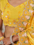 Tikhi Imli Yellow Ethnic Motifs Beads and Stones Embroidered Saree - Distacart