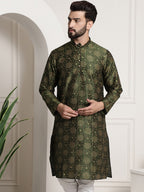 Sojanya Men Green & Brown Ethnic Motifs Printed Kurta