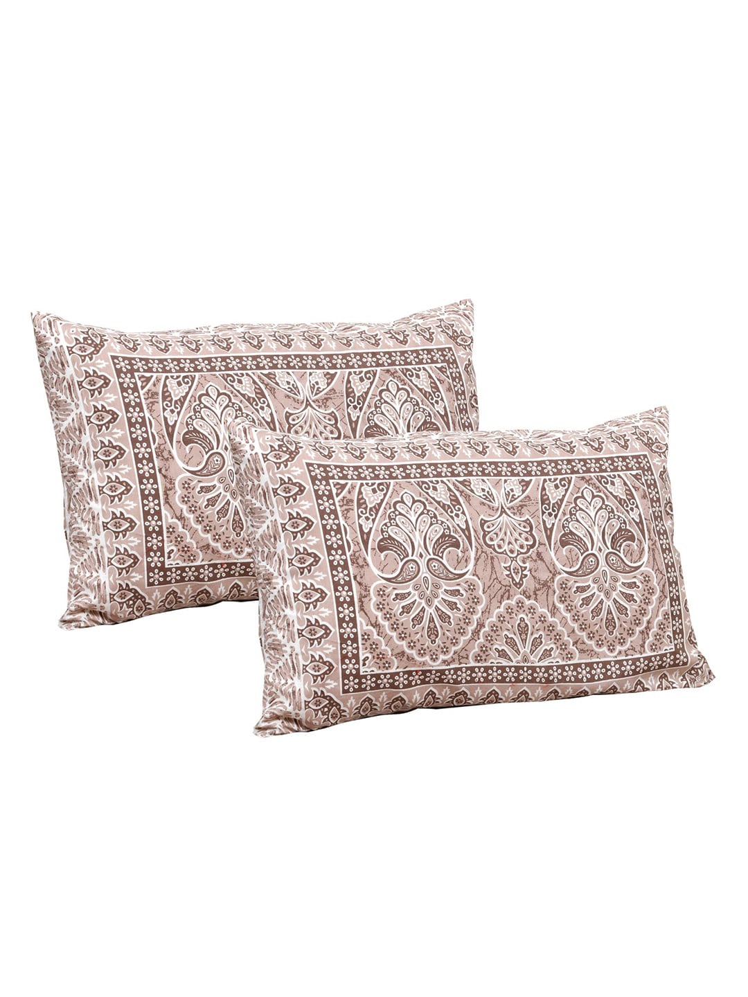 Lali Prints Brown & White Ethnic Motifs Cotton 180 TC King Bedsheet with 2 Pillow Covers