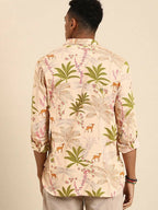 Beige Men Pure Cotton Relaxed Opaque Printed Casual Resort Shirt - Mahotsav