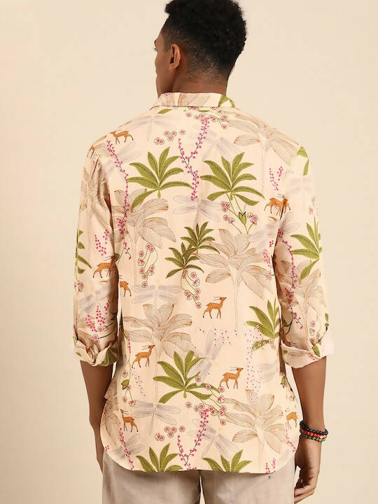 Beige Men Pure Cotton Relaxed Opaque Printed Casual Resort Shirt - Mahotsav