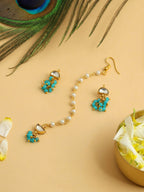 Ruby Raang Semi-Circle Gold Blue Earrings Set With Maang Tikka - Distacart