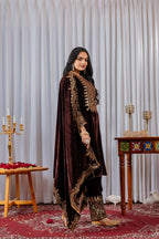 Joban Fashion Wine Velvet Sequence Embroidery Work Kurta Set - Distacart