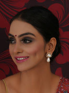 Kundan Studs with Pearl Drop (Gold) - Ruby Raang - Distacart