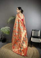 Joban Fashion Reddish Pink Mughal-Inspired Motifs Soft Silk Paithani Saree - Distacart
