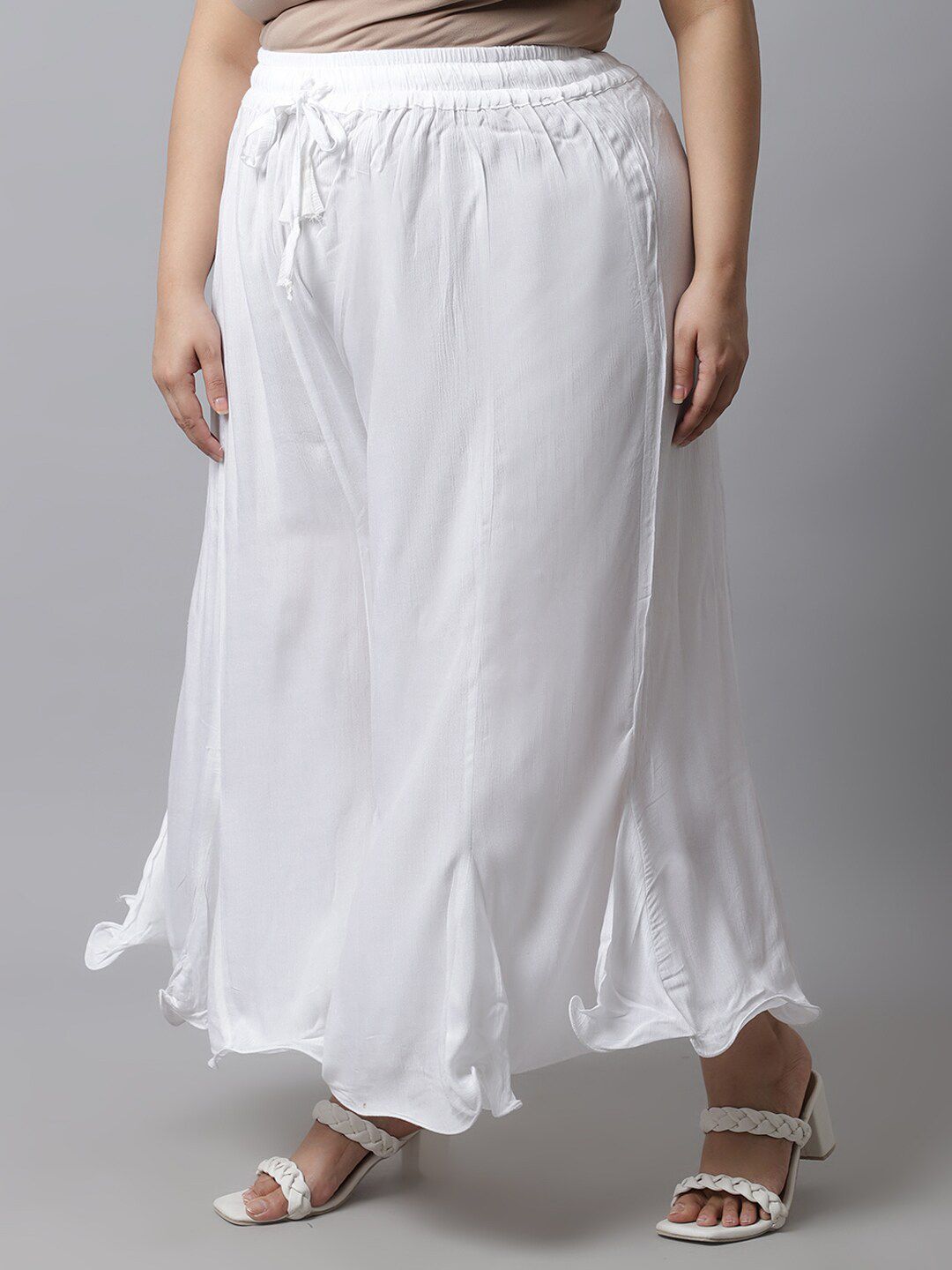 TAG 7 Women White Plus Size Flared Ethnic Palazzos