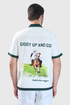 Xkind White Polo Backprinted Textured Relaxed Fit Shirt