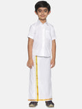 Sethukrishna Boys White & Gold-Toned Shirt with Dhoti