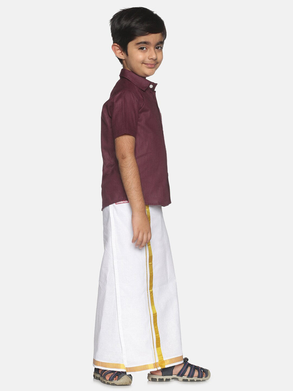 Sethukrishna Boys Maroon & White Shirt with Veshti