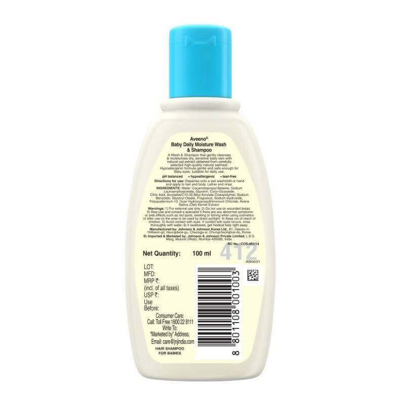 Aveeno Baby Daily Moisture Wash & Shampoo - Natural Oat Gentle Cleanser For Hair, Sensitive Body Skin