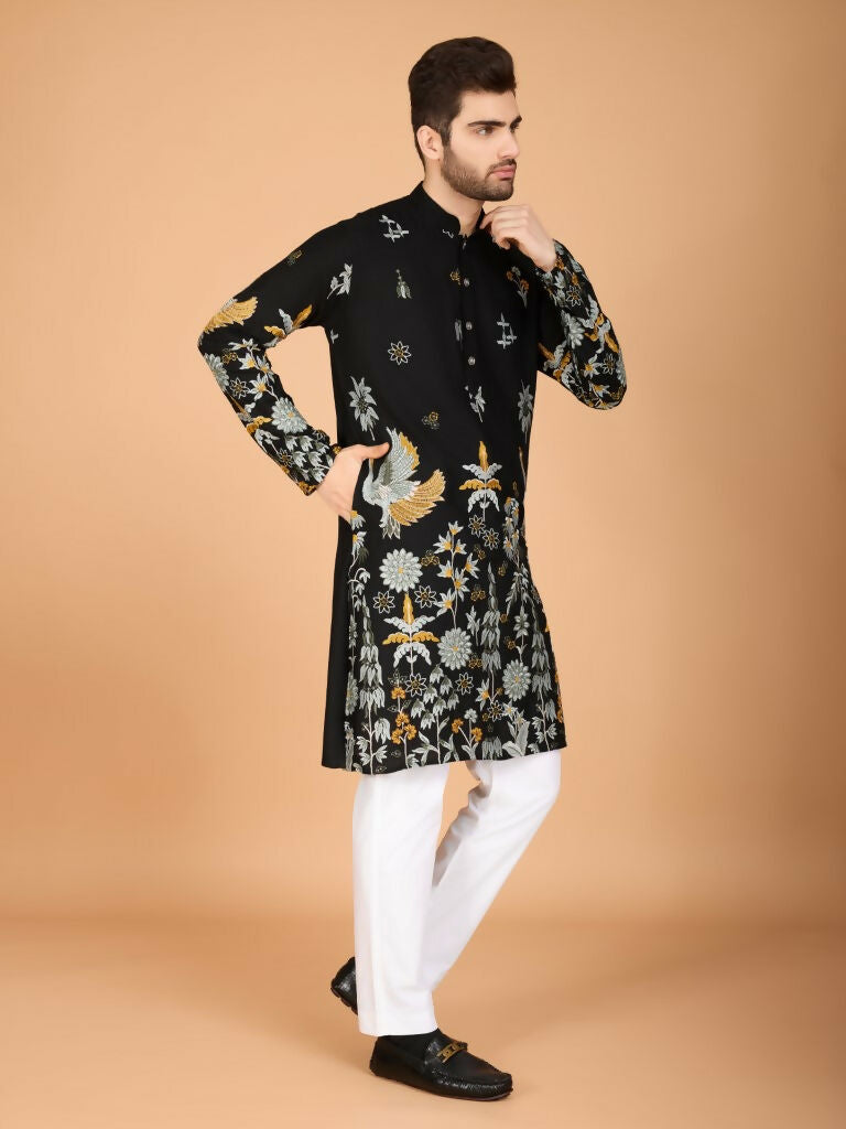 Vastranavya Exclusive Wedding Wear Viscose Rayon Thread Embroidered Work Kurta