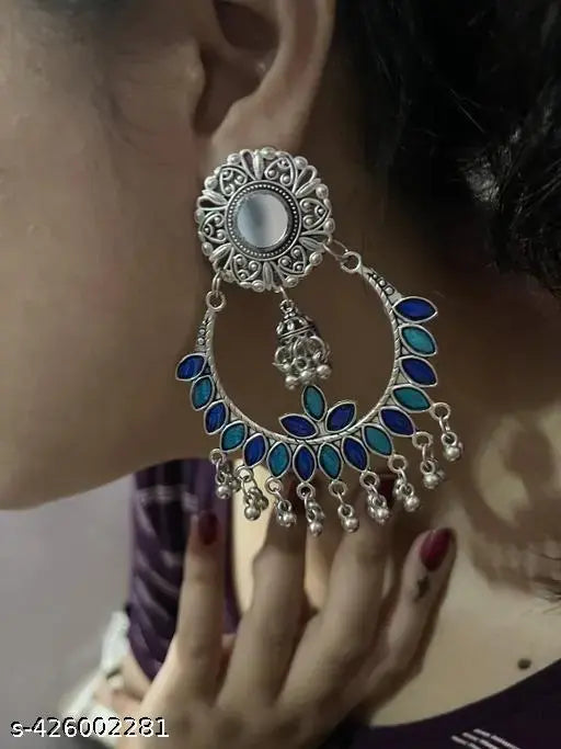 Tehzeeb Creations Women's Silver Plated Blue Meenakari Earrings - Distacart