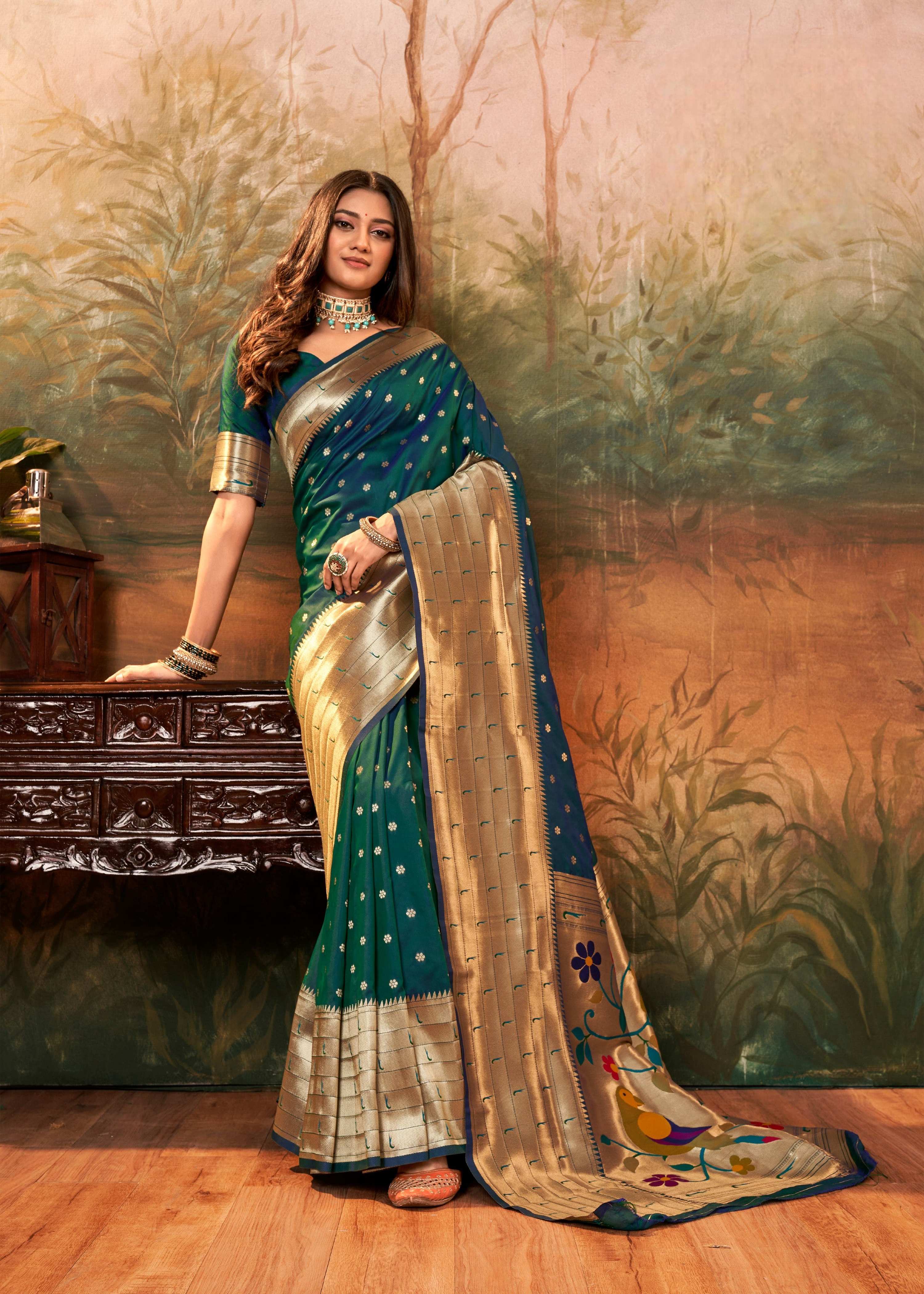 Anaita Green Designer Zari Weaving Pure Paithani Silk Saree With Blouse - Distacart