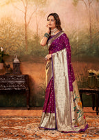Anaita Purple Designer Zari Weaving Pure Paithani Silk Saree With Blouse - Distacart