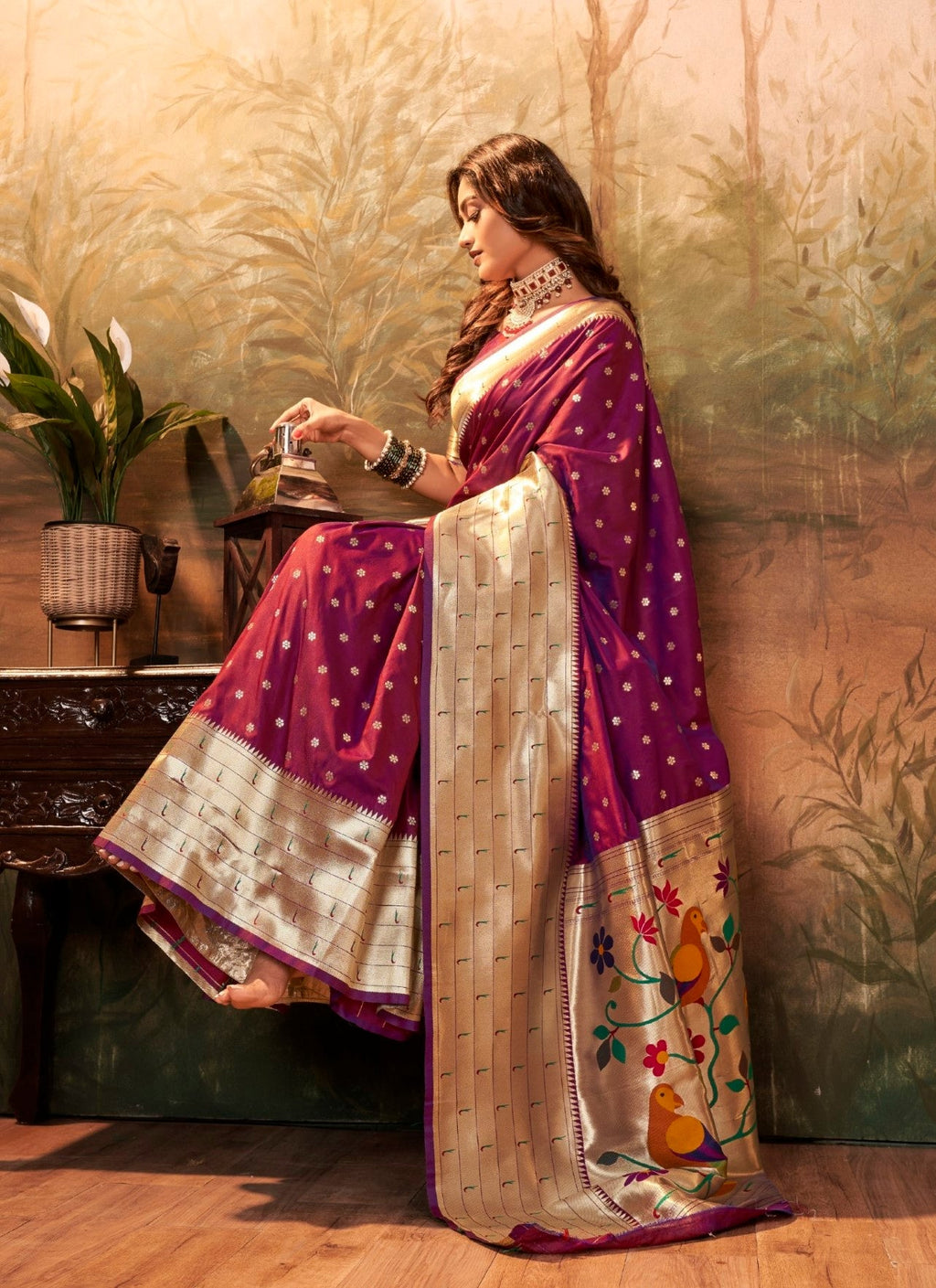 Anaita Purple Designer Zari Weaving Pure Paithani Silk Saree With Blouse - Distacart