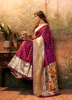 Anaita Purple Designer Zari Weaving Pure Paithani Silk Saree With Blouse - Distacart