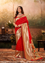 Anaita Red Designer Zari Weaving Pure Paithani Silk Saree With Blouse - Distacart