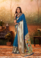 Anaita Teal Designer Zari Weaving Pure Paithani Silk Saree With Blouse - Distacart