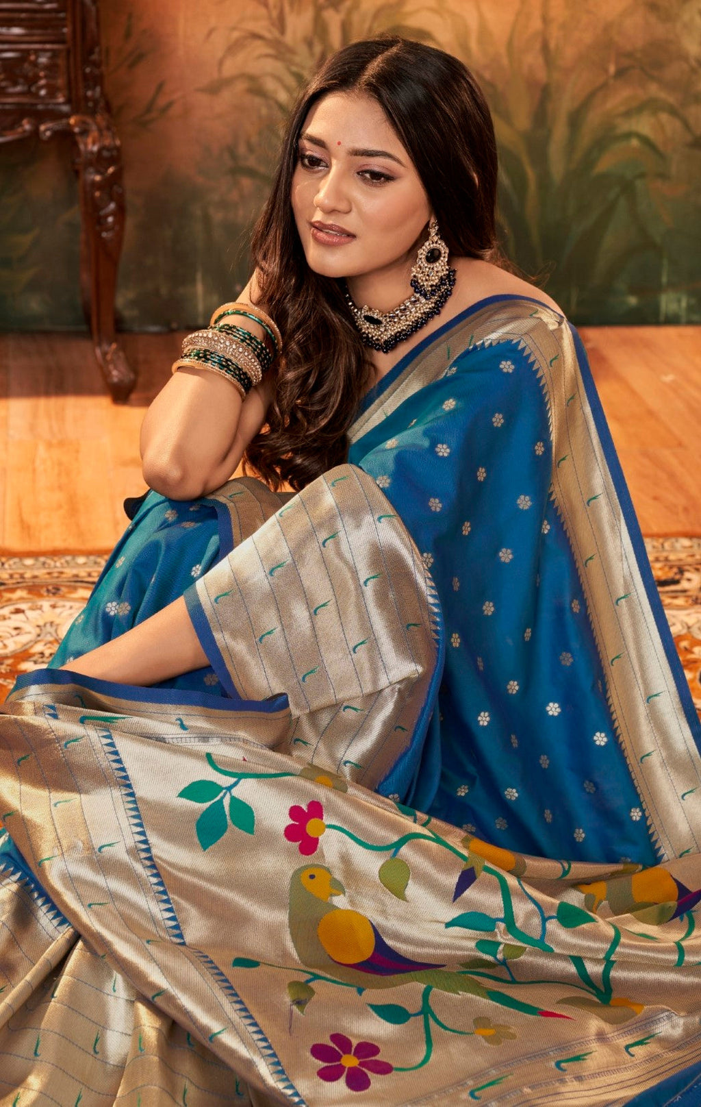 Anaita Teal Designer Zari Weaving Pure Paithani Silk Saree With Blouse - Distacart