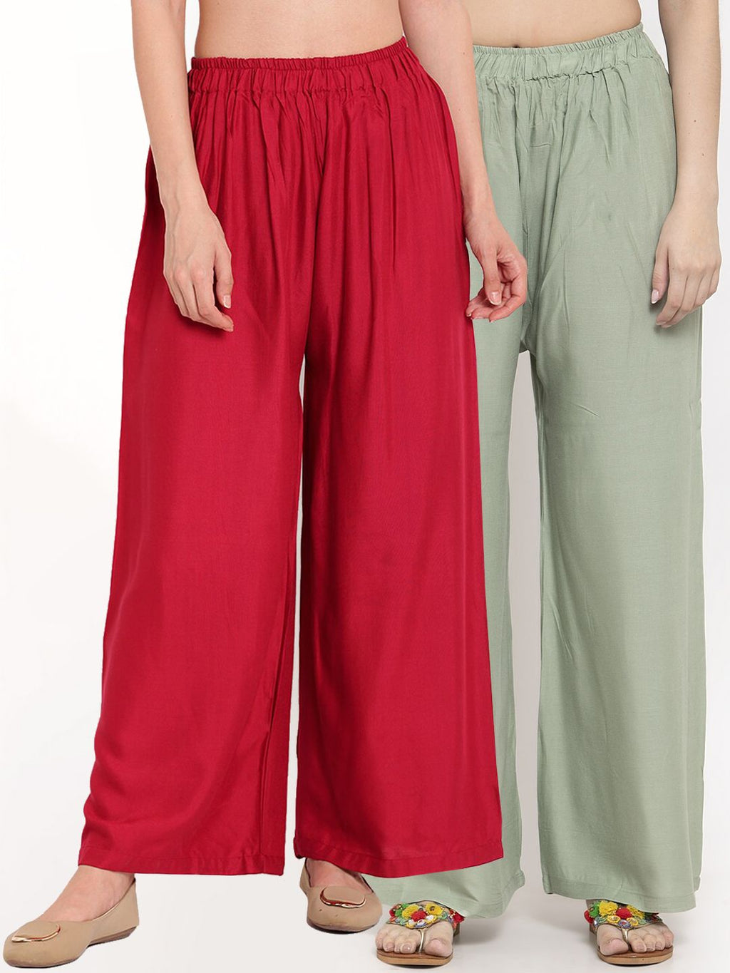 TAG 7 Women Pack Of 2 Solid Straight Palazzos