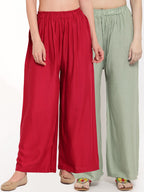 TAG 7 Women Pack Of 2 Solid Straight Palazzos