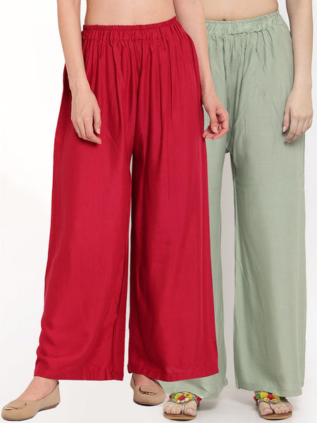 TAG 7 Women Pack Of 2 Solid Straight Palazzos