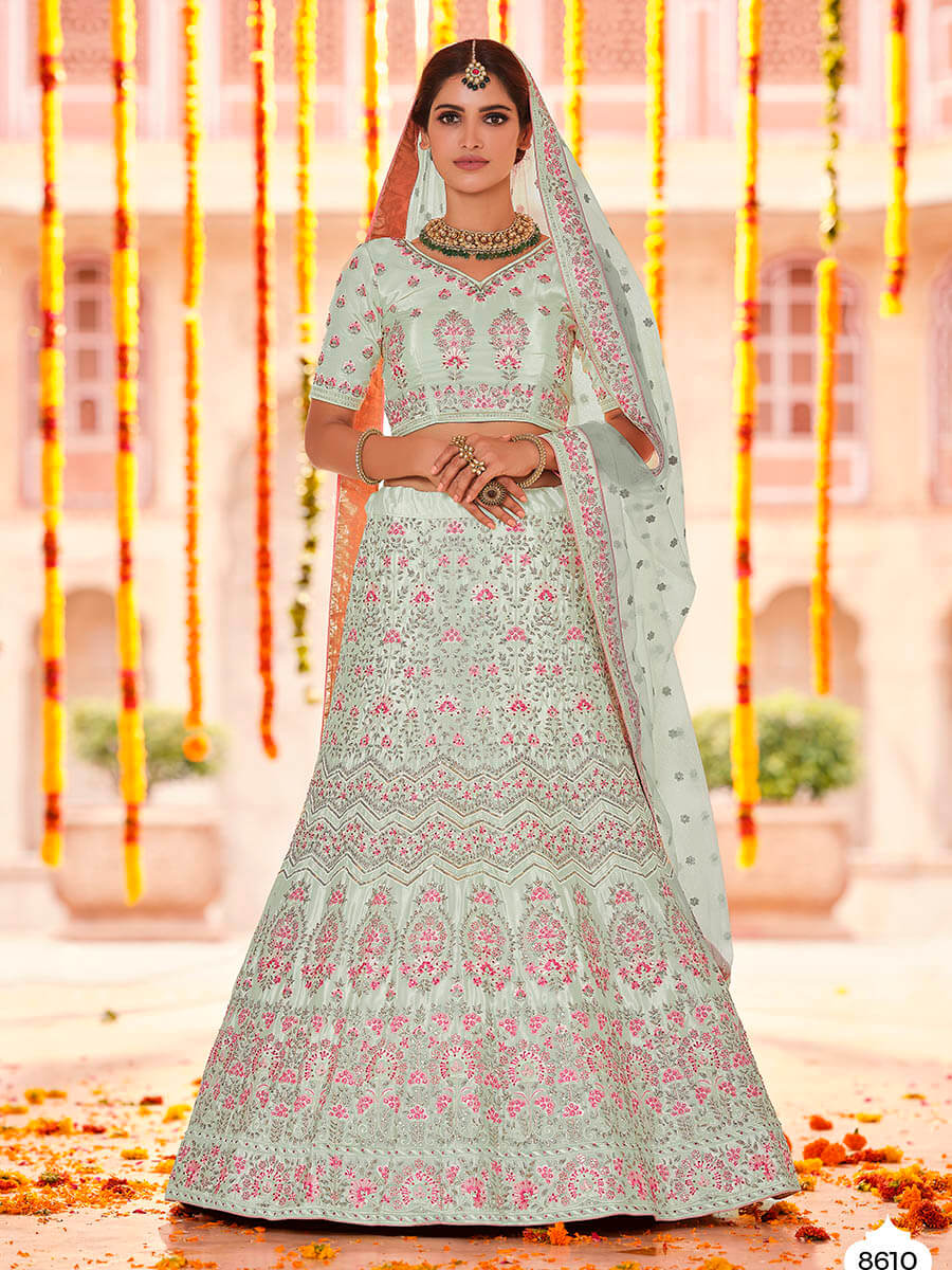 Myra Pista Crepe Heavy Embroidered Lehenga