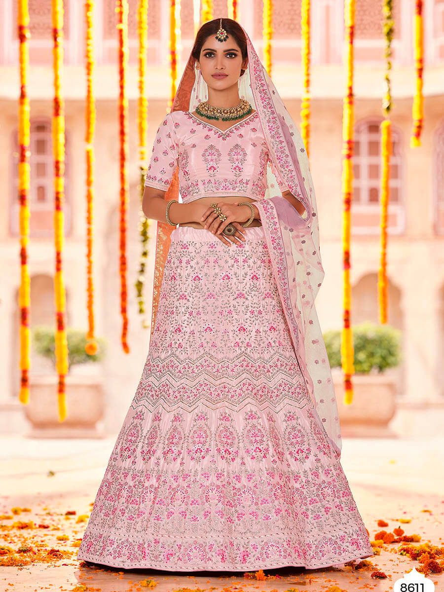 Myra Pink Crepe Heavy Embroidered Lehenga