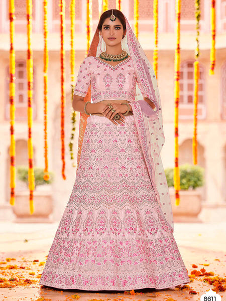 Myra Pink Crepe Heavy Embroidered Lehenga