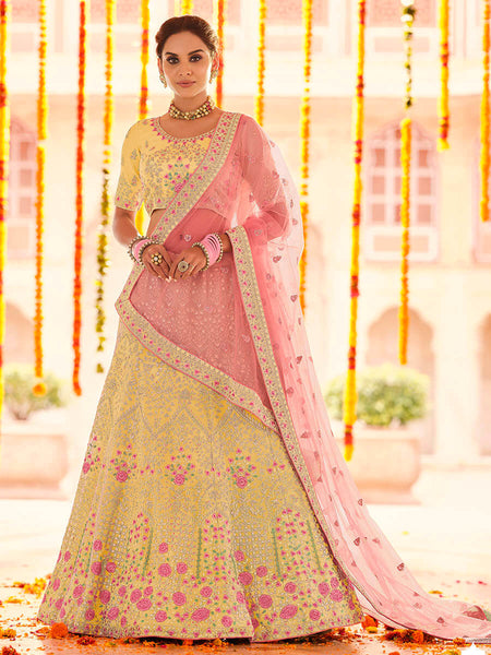 Myra Yellow Georgette Heavy Embroidered Lehenga