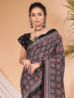 Saree Mall Ajrakh Silk Blend Block Print Sarees