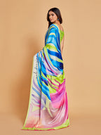 Sangria White & Blue Satin Saree - Distacart