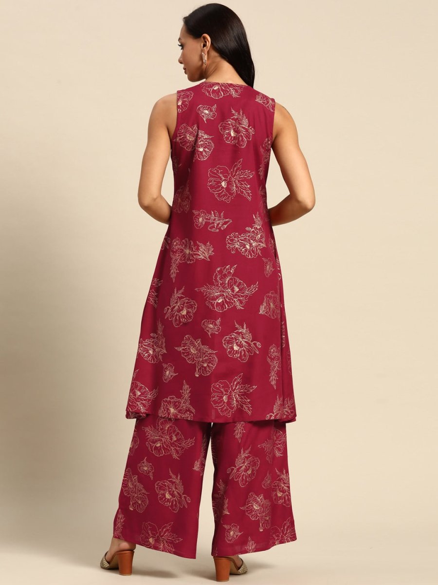 All About You Floral Print Pleated Kurta with Palazzos